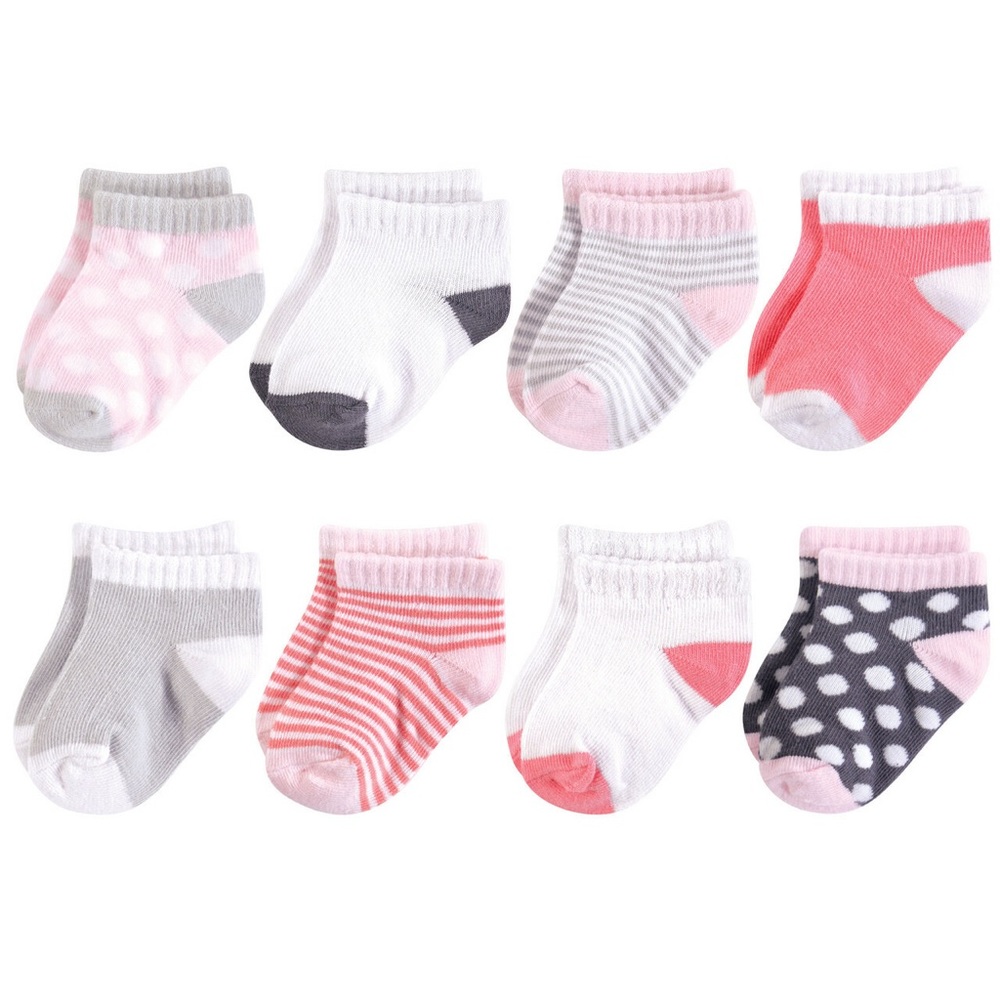 Luvable friends dot Stripe and solid 8-pc baby girls sock set
